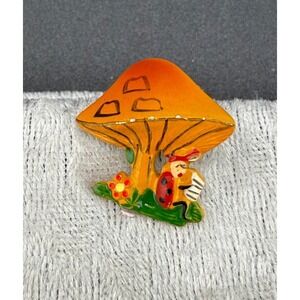 Vintage Mushroom Brooch‎ Fungus MCM Groovy Ladybug Enamel